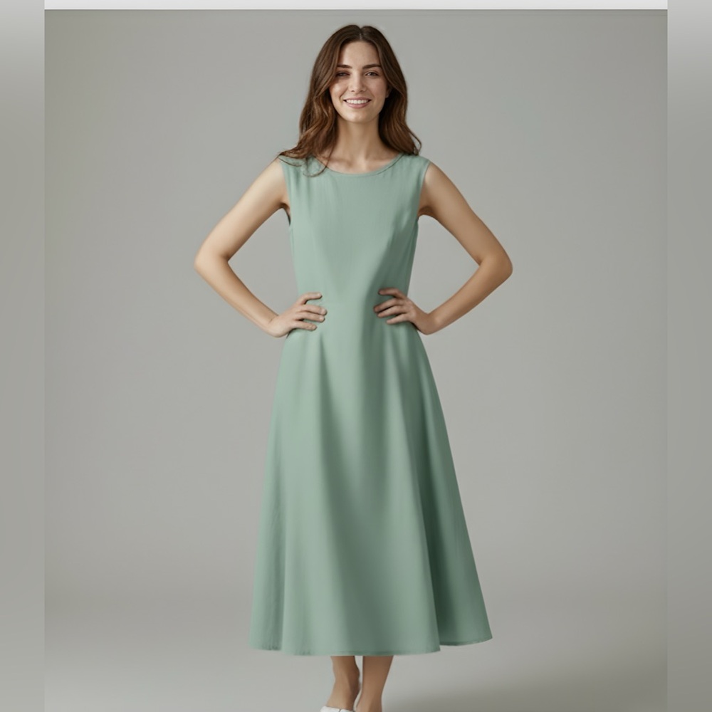 LAST ONE 🔥 Cotton A- Line Midi Dress Green - Picture 2 of 9